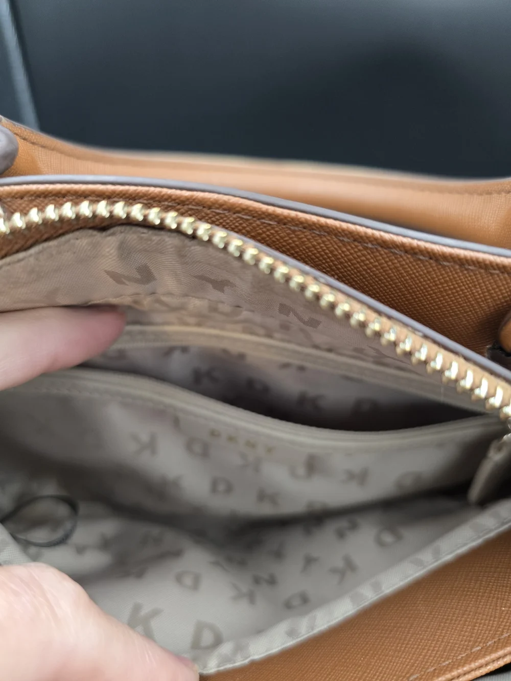 Dkny Beige and Tan Logo Satchel